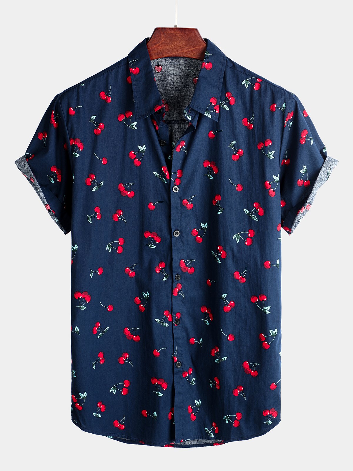 Tropical Hawaiian Beach Shirt in Cherry Floral Print for Men
