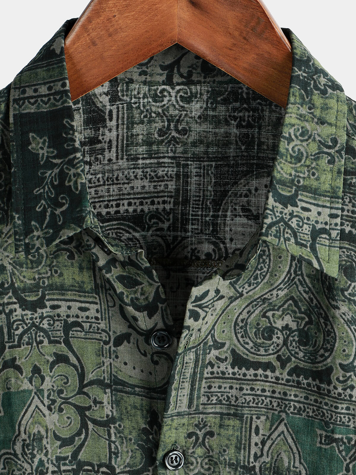 Men's Retro Floral Paisley Print Short Sleeve Cotton Shirt