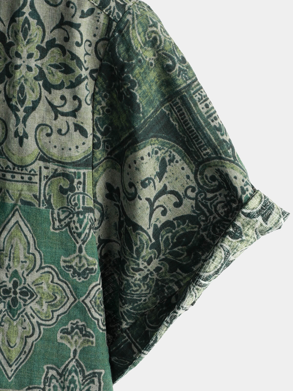 Men's Retro Floral Paisley Print Short Sleeve Cotton Shirt