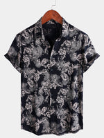 Men's Short Sleeve Summer Shirt with Floral Pattern in Rayon