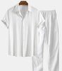 Linen Rayon Blend Button Up Shirt & Straight Leg Linen Pants