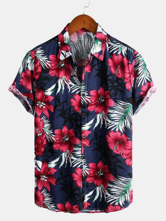 Men's Pure Cotton Hawaiian Print Holiday Shirt